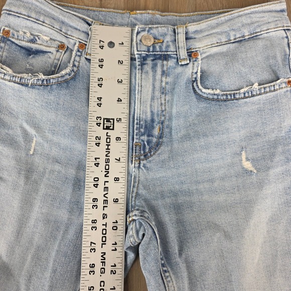 ZARA The Slim Boyfriend Jeans Beach Blue Distressed Ripped Raw Hem Women's 28 - Picture 7 of 9